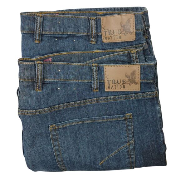 Lot. x2 True Nation Men's Athletic Fit Stretch Denim Blue Jeans 46x28 - Picture 1 of 16